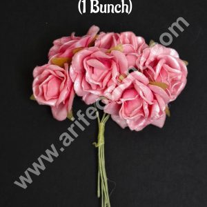 Small Pink Shiny Rose Artificial Flower For Cake Decoration – Pink ( 1 Bunch ) - CAKE DECOR™
