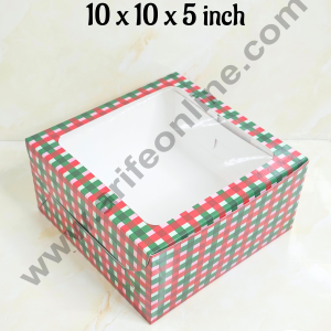 CAKE DECORβ’ Red & Green Checks Christmas design 1 kg Cake Box (10 x 10 x 5 inch)| Print-02 | Big - 10 Pcs Pack