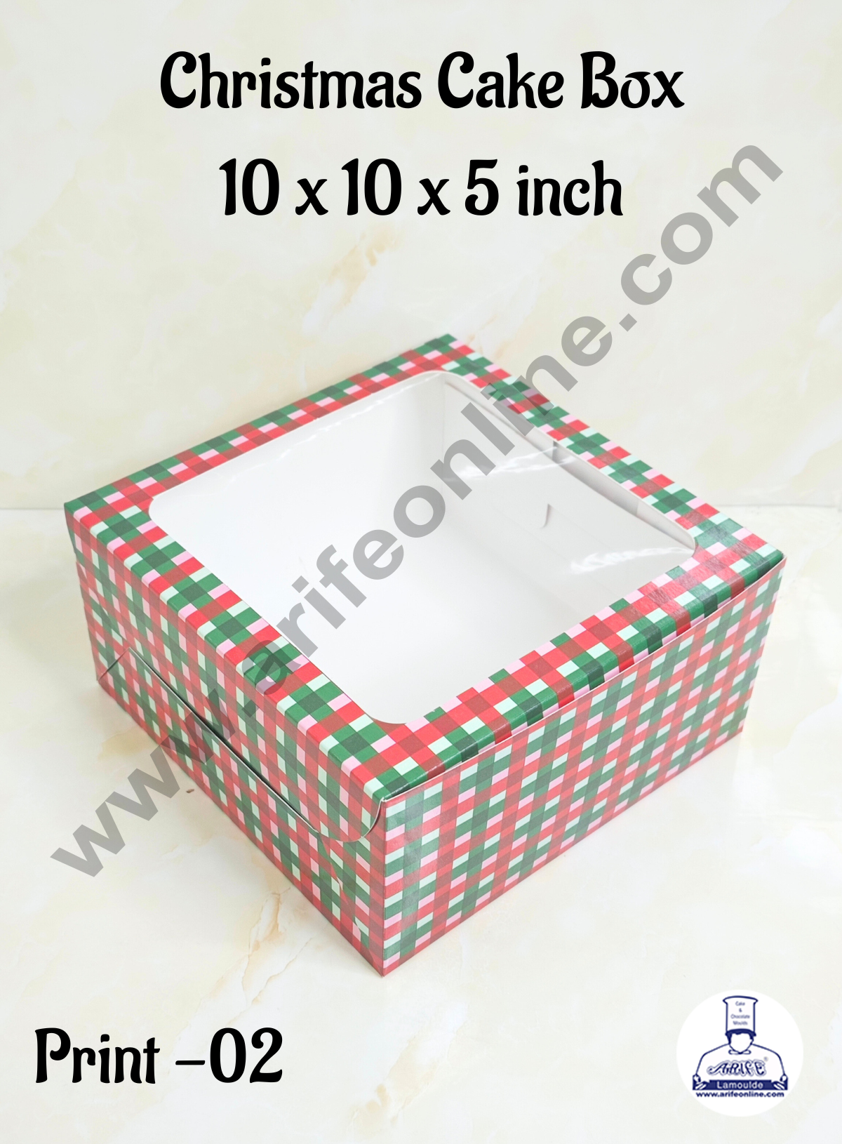 CAKE DECOR™ Red & Green Checks Christmas design 1 kg Cake Box (10 x 10 x 5 inch)| Print-02 | Big - 10 Pcs Pack