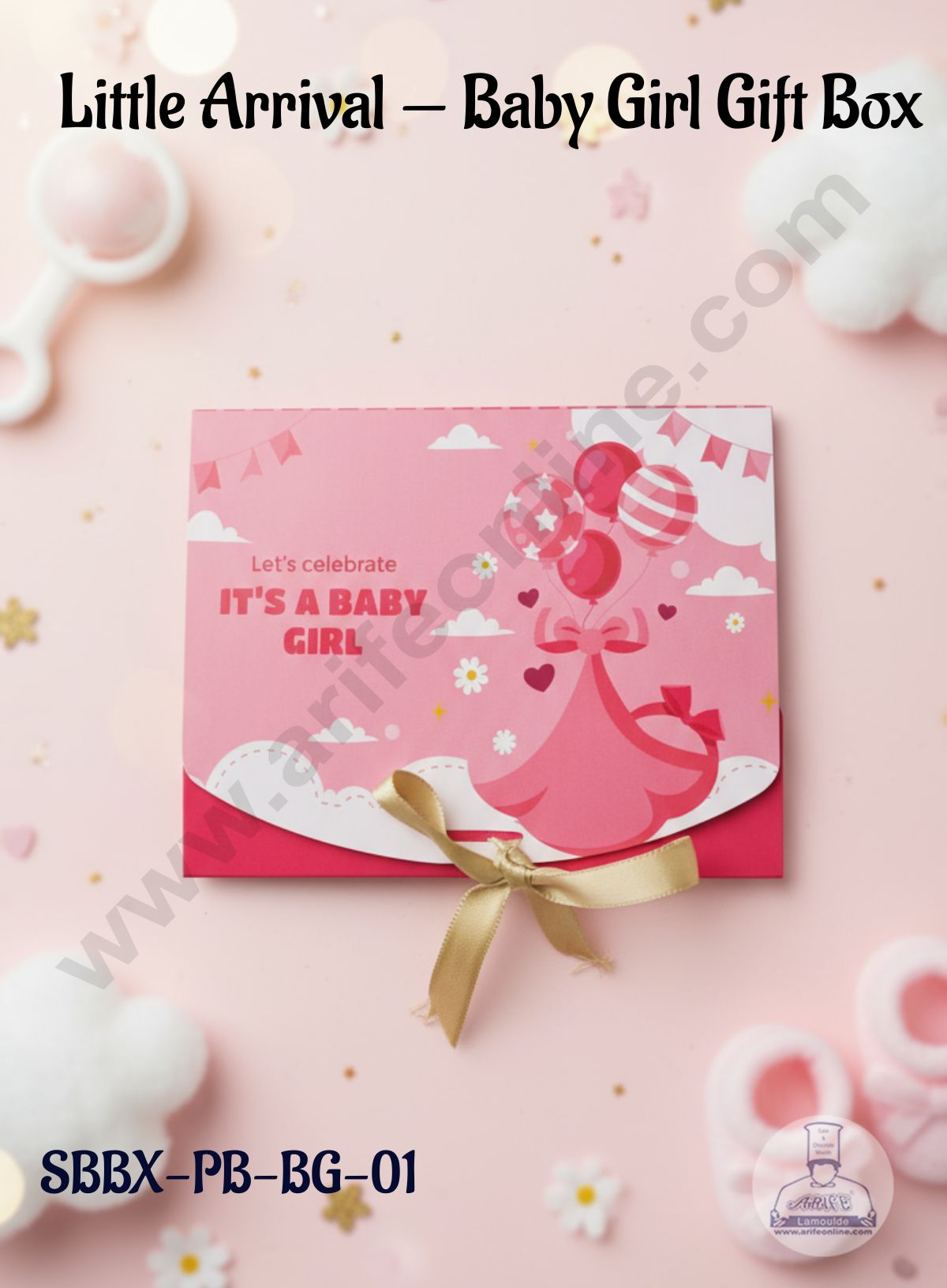 Little Arrival — Baby Girl Gift Box │ baby Shower gift box │Pink │17.5 cm × 14 cm × 5 cm │ SBBX-PB-BG-01 │ CAKE DECOR™