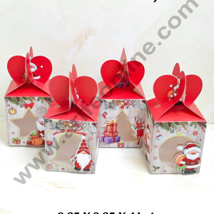 CAKE DECOR™ Fancy Christmas Box with Heart Cutout Handle & Window Gift Box | Candy Box | Cookies Box | Sweet Treats Box - Red (12 Pcs Pack)