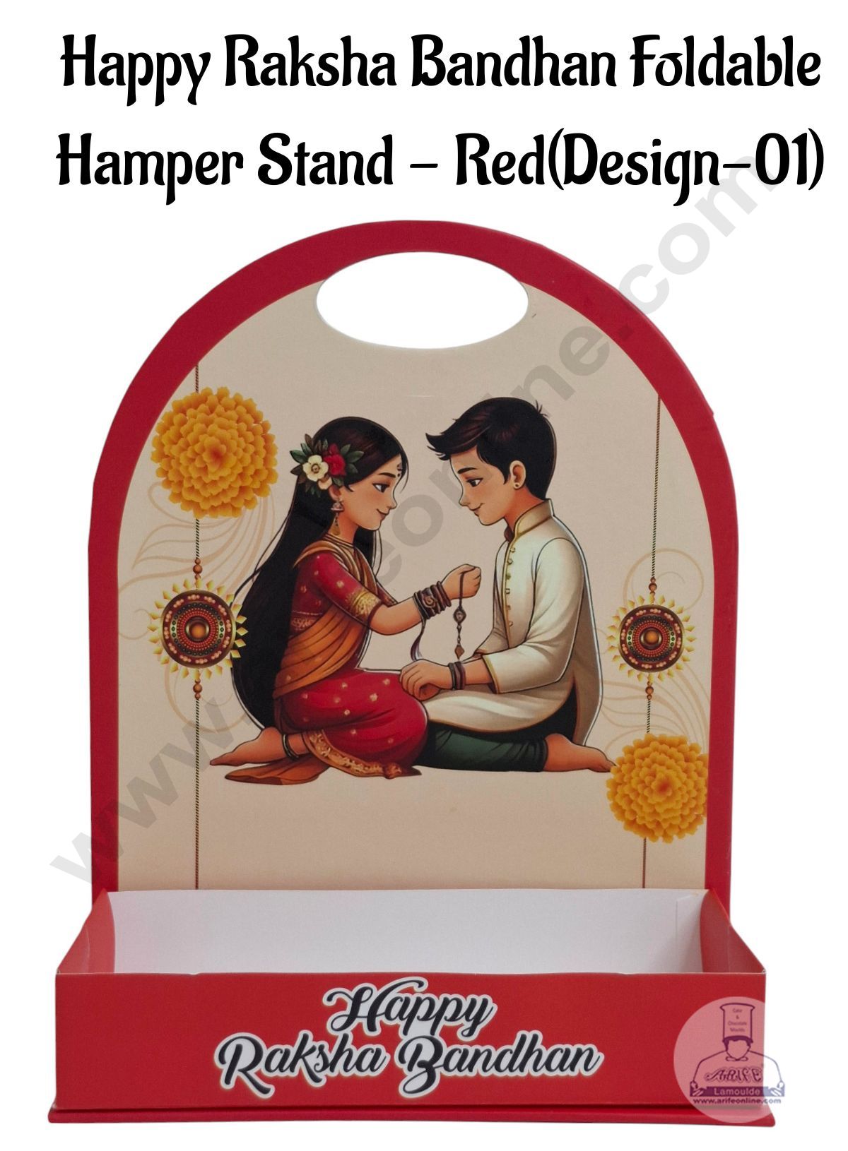Happy Raksha Bandhan Foldable Hamper Stand - Red(Design-01) CAKE DECORβ’