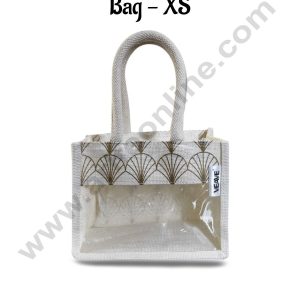 Golden Fan Printed With Transparent Front Jute Hamper Carry Bag - XS - CAKE DECORβ’