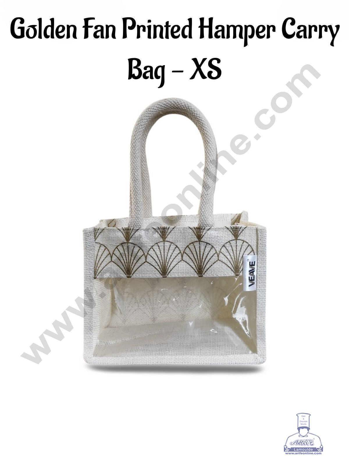 Golden Fan Printed With Transparent Front Jute Hamper Carry Bag - XS - CAKE DECOR™