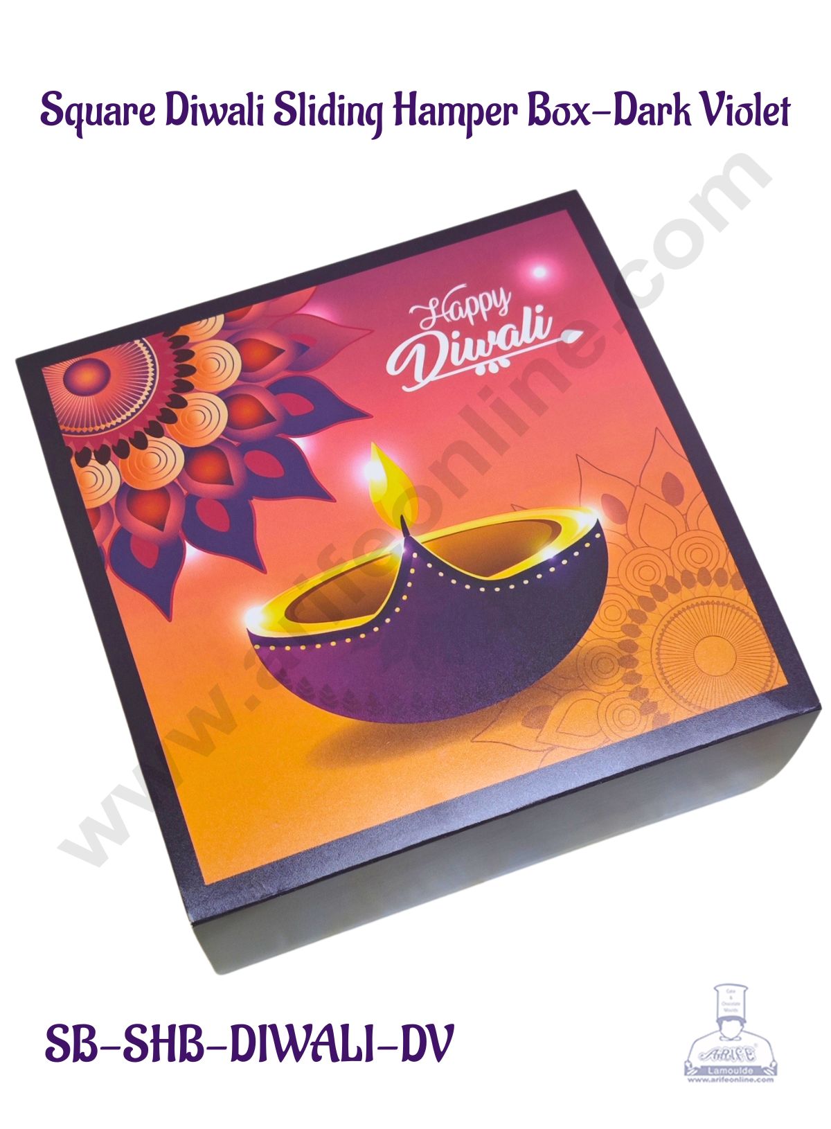 Diwali Sliding Hamper Box (7 x 7 x 3 inches) - Dark Violet (10 Pcs Pack) - CAKE DECOR™