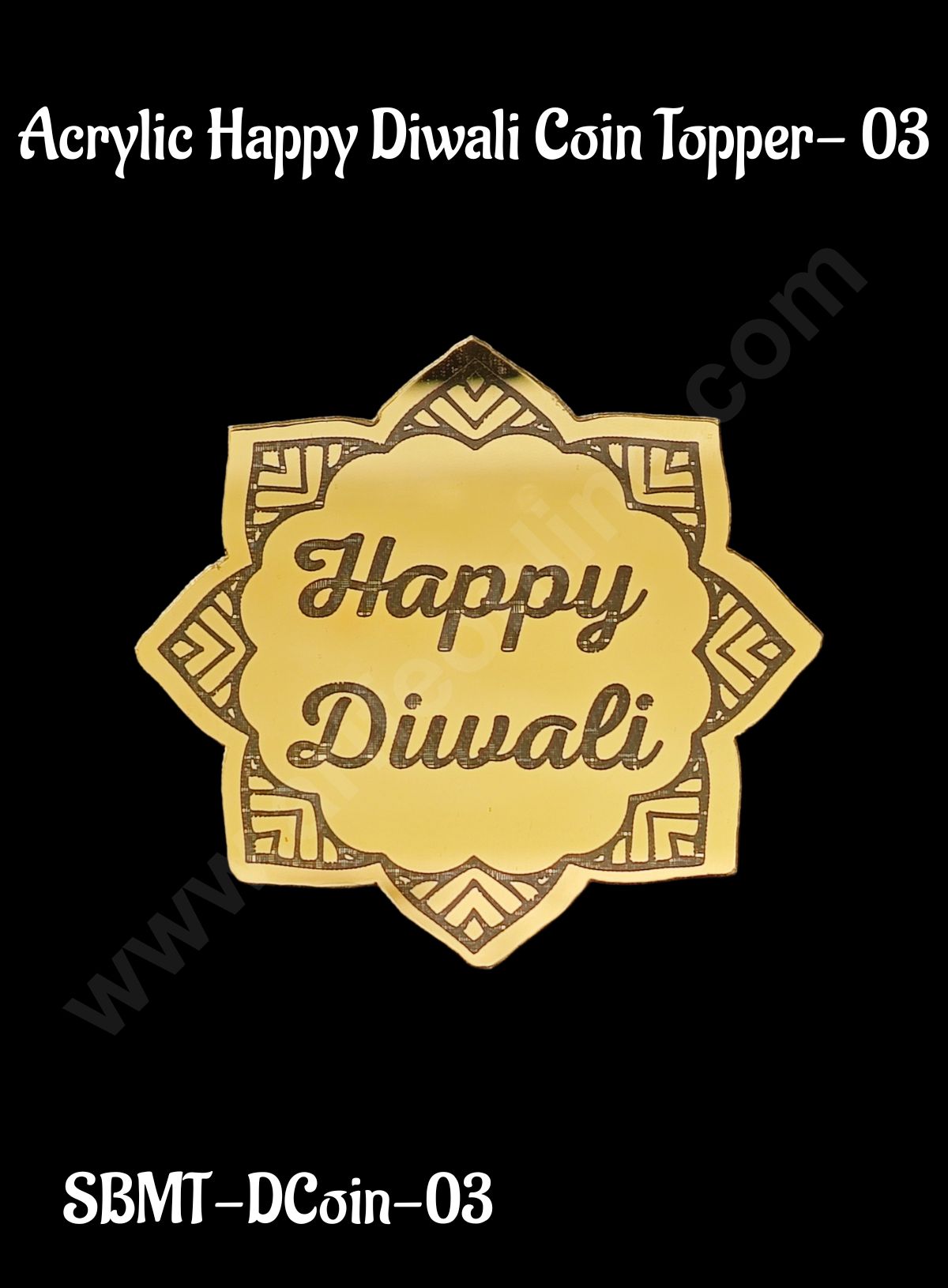 Cake Decorβ’ Acrylic Happy Diwali Coin Topper for Cake and Cupcakes - 1 Piece (SBMT-DCoin-03)