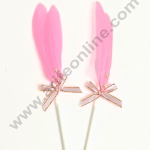 2 Pcs Light Pink Shade Feather Topper For Cake Decoration - CAKE DECOR™