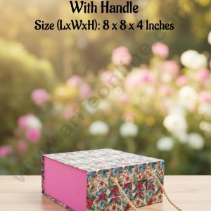 CAKE DECOR™ Pink Floral Folding Hard Hamper Box With Handle | Gift Box | Present Box - 1 Pc | SBBX-HFFB-Pink|