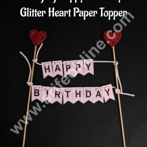 Pink Hanging Happy Birthday With Glitter Heart Paper Topper For Cake( 1pc ) CAKE DECOR™