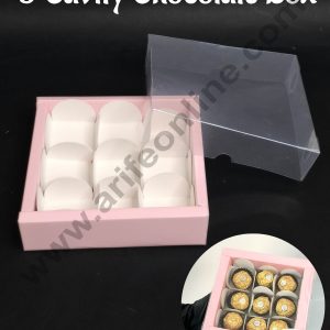 9 Cavity Premium Chocolate Box with Clear Lid | Pink | 1 Piece Pack