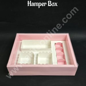 Premium Pink Platter & Hamper Box with Cavity & Lid β 13 x 10 x 3 Inches - CAKE DECORβ’