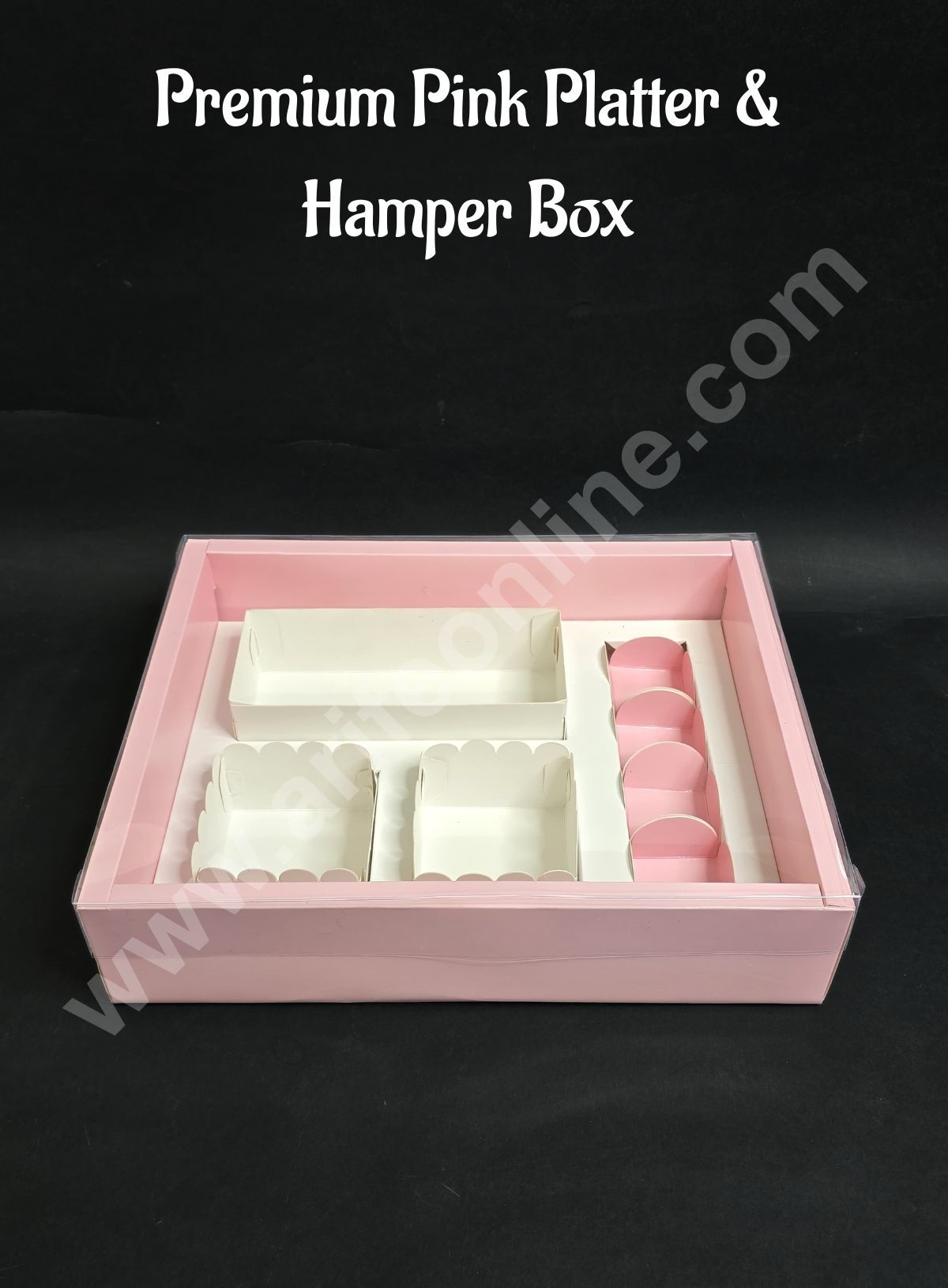 Premium Pink Platter & Hamper Box with Cavity & Lid β 13 x 10 x 3 Inches - CAKE DECORβ’