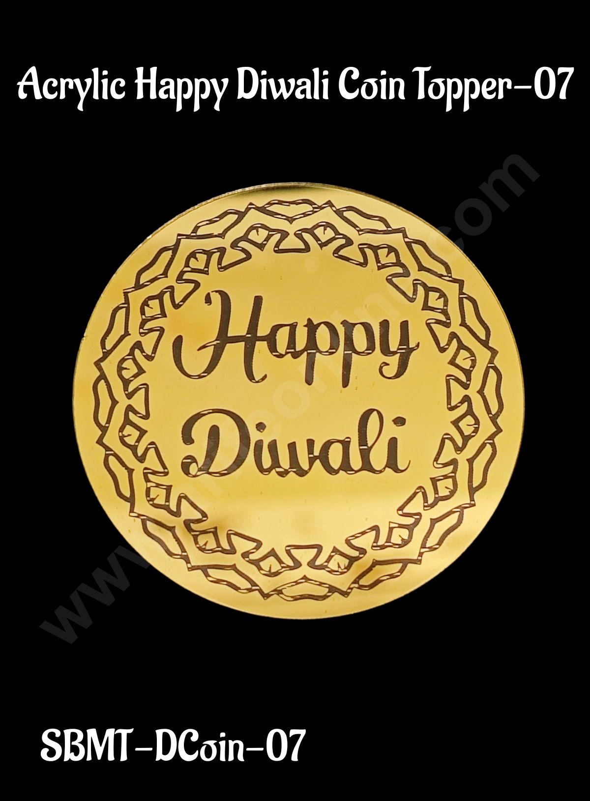 Cake Decorβ’ Acrylic Happy Diwali Coin Topper for Cake and Cupcakes - 1 Piece (SBMT-DCoin-07)