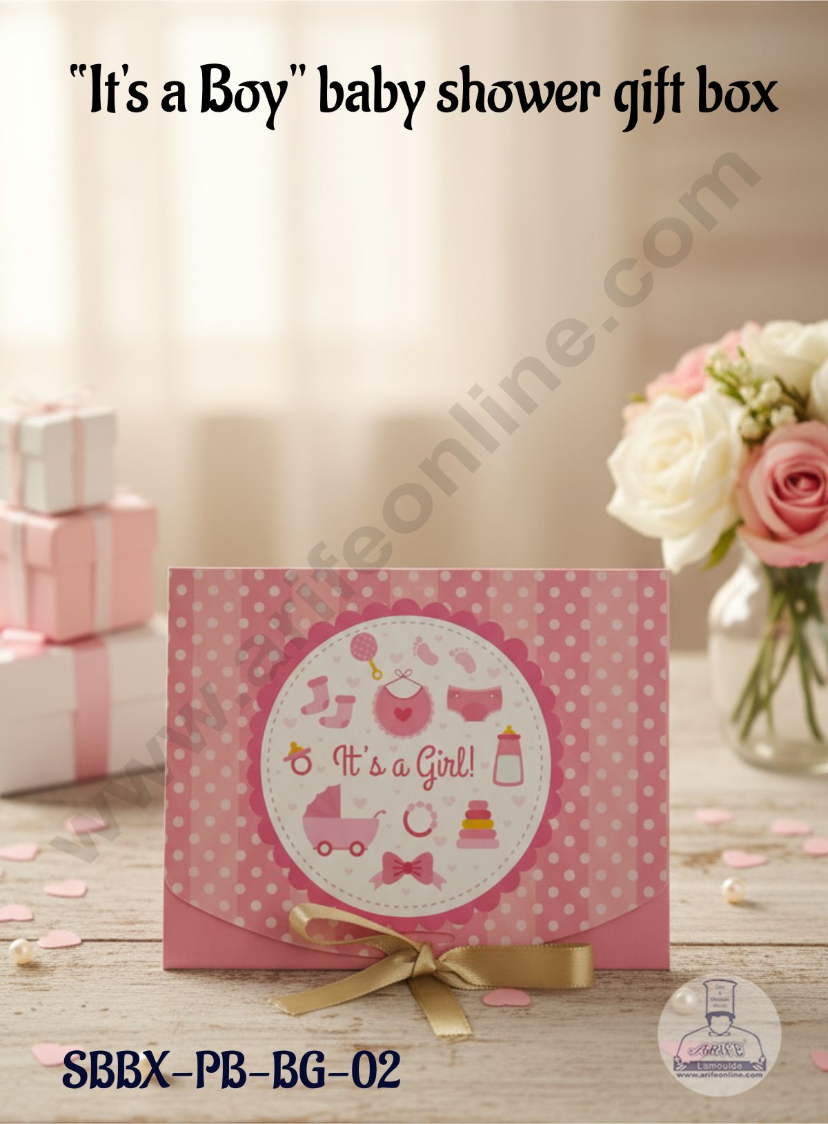 "It's a Girl " baby shower gift box │ Baby Girl gift box │Pastle Pink │17.5 cm × 14 cm × 5 cm │ SBBX-PB-BG-02 │ CAKE DECOR™