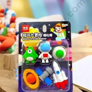 CAKE DECORβ’ 6 Piece Mini Space Craft Theme Rubber Eraser Topper | Rocket, Astronaut,Allien, Satellite Rubber Cake Topper