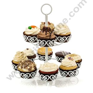 Cake Decor 2 Tier Metal Wire White Cake Stand and Cup Cake Stand(12 Cavity)