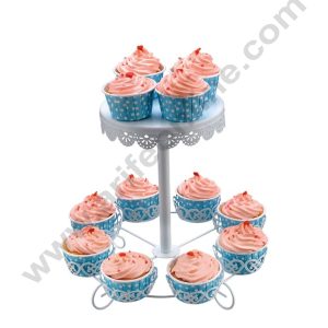 Cake Decor 8 Cupcakes Holder and 1 Cake Holder Stand 10.5" Tall White Plate