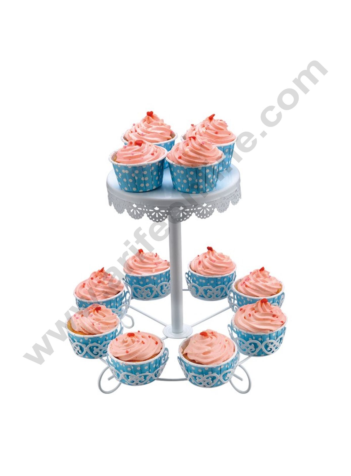 Cake Decor 8 Cupcakes Holder and 1 Cake Holder Stand 10.5" Tall White Plate