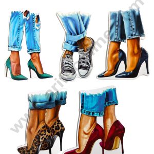 CAKE DECOR™ 5 Pcs Paper Fashion Girls Heels and Shoe Topper For Cake And Cupcake