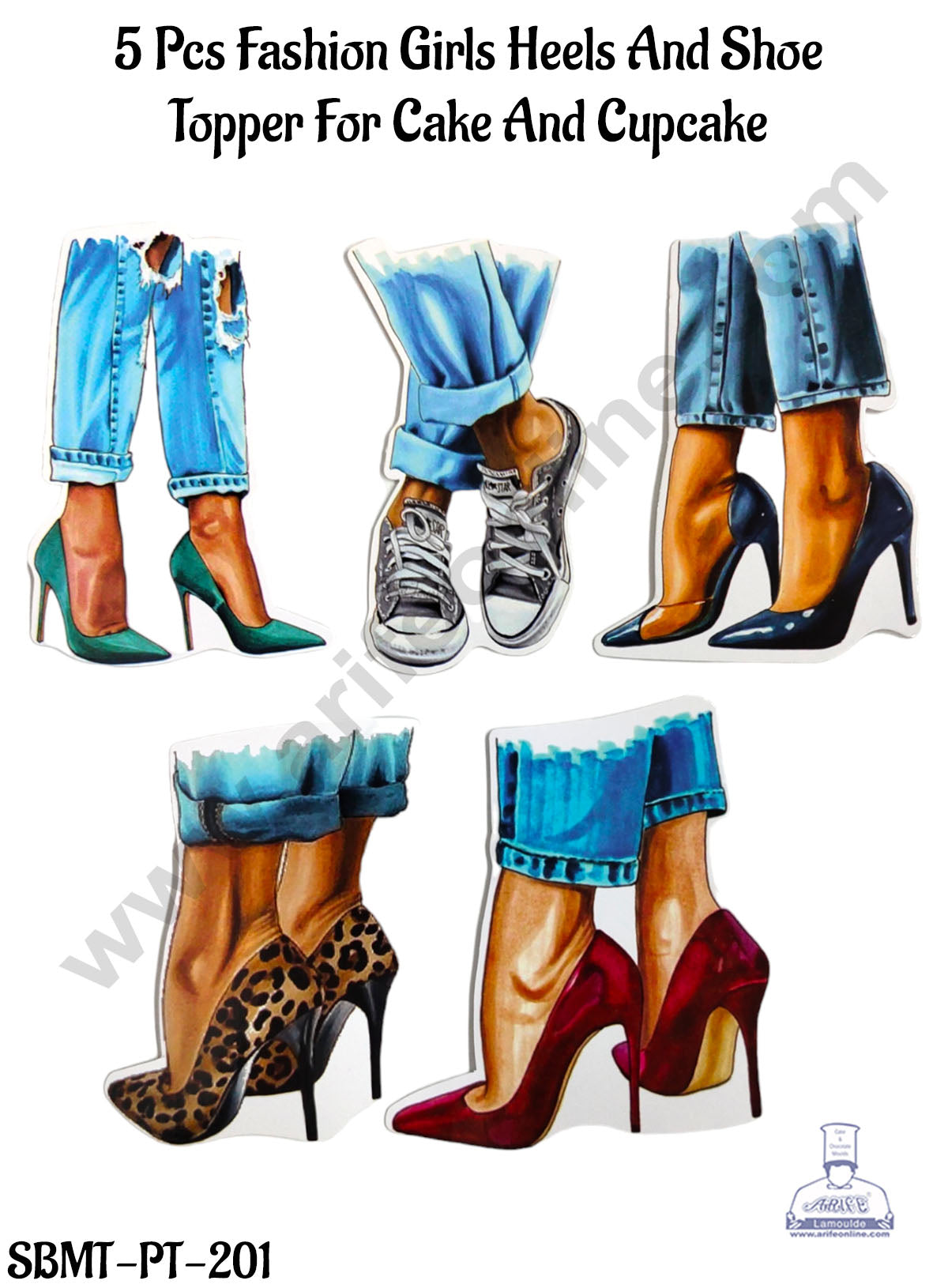 CAKE DECOR™ 5 Pcs Paper Fashion Girls Heels and Shoe Topper For Cake And Cupcake