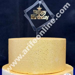 Cake Decor Exclusive Acrylic Hanging Cake Topper - Gold Happy Birthday With Star Square