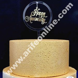 Cake Decor Exclusive Acrylic Hanging Cake Topper - Gold Happy Anniversary Round