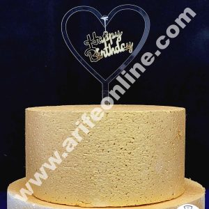 Cake Decor Exclusive Acrylic Hanging Cake Topper - Gold Happy Birthday Heart