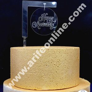 Cake Decor Exclusive Acrylic Hanging Cake Topper - Round Happy Anniversary Silver