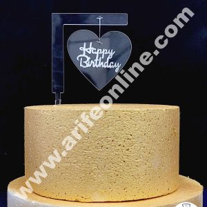 Cake Decor Exclusive Acrylic Hanging Cake Topper - Heart Happy Birthday Silver