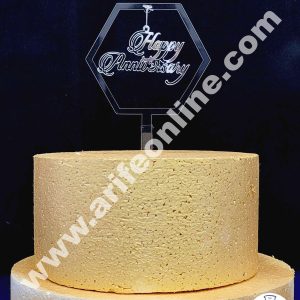 Cake Decor Exclusive Acrylic Hanging Cake Topper - Silver Happy Anniversary Hexagon