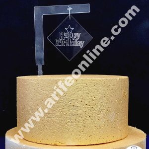 Cake Decor Exclusive Acrylic Hanging Cake Topper - Square Happy Birthday With Star Silver