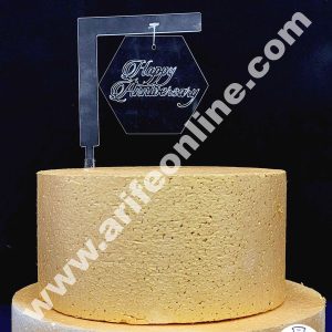 Cake Decor Exclusive Acrylic Hanging Cake Topper - Hexagon Happy Anniversary Silver