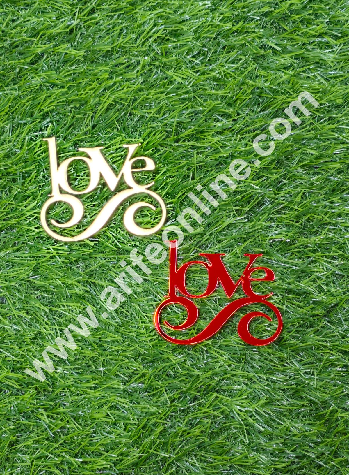 CAKE DECORβ’ Red & Gold Acrylic Love Design Cutout Cake Topper - 2 pc Pack