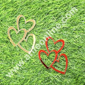 CAKE DECOR™ 3 inch Red & Gold Acrylic 3 Hearts Design Cutout Cake Topper - 2 pc Pack