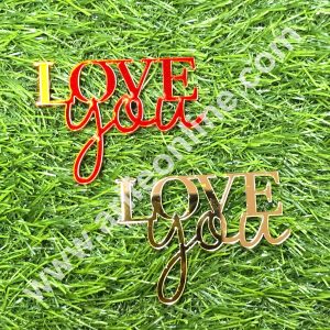 CAKE DECOR™ Red & Gold Acrylic Love You Design Cutout Cake Topper - 2 pc Pack