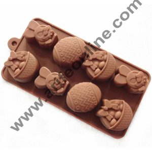 Cake Decor Silicon 8 Cavity Egge Easter Bunny and Basket die Design Brown Chocolate Mould, Ice Mould, Chocolate Decorating Mould