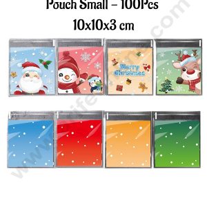 CAKE DECORβ’ 4 Assorted Christmas Designs Cookie Pouch Small (Self Adhesive)- 100Pcs (10x10x3 cm)