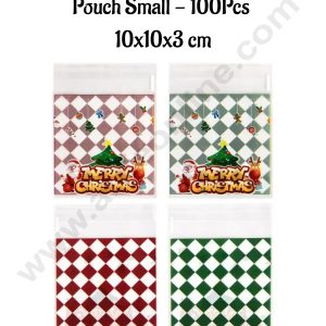 CAKE DECORβ’ 2 Assorted Christmas Design Cookie Pouch Small - 100Pcs (Self Adhesive)(10x10x3 cm)