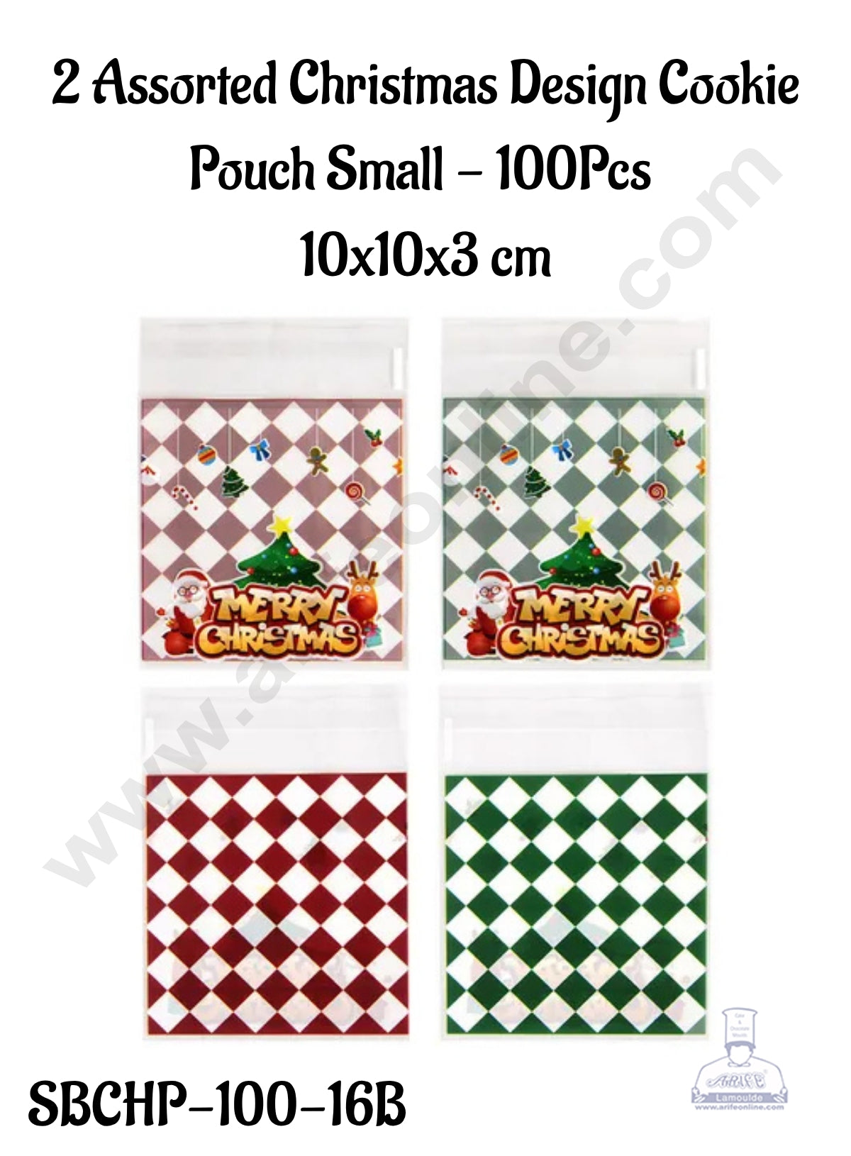 CAKE DECOR™ 2 Assorted Christmas Design Cookie Pouch Small - 100Pcs (Self Adhesive)(10x10x3 cm)