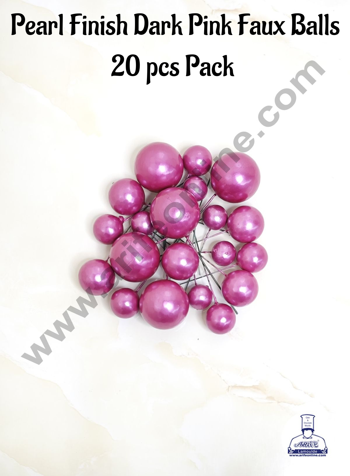 CAKE DECOR™ Pearl Finish Dark Pink Faux Balls Topper For Cake and Cupcake Decoration - (20 Pcs Pack)