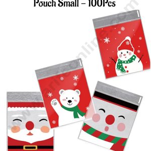 CAKE DECORβ’ 4 Assorted Christmas Designs Cookie Pouch Small - 100Pcs (Self Adhesive)(10x10x3 cm)