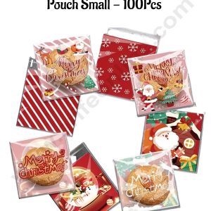 CAKE DECORβ’ 4 Assorted Christmas Designs Cookie Pouch Small - 100Pcs (Self Adhesive)(10x10x3 cm)