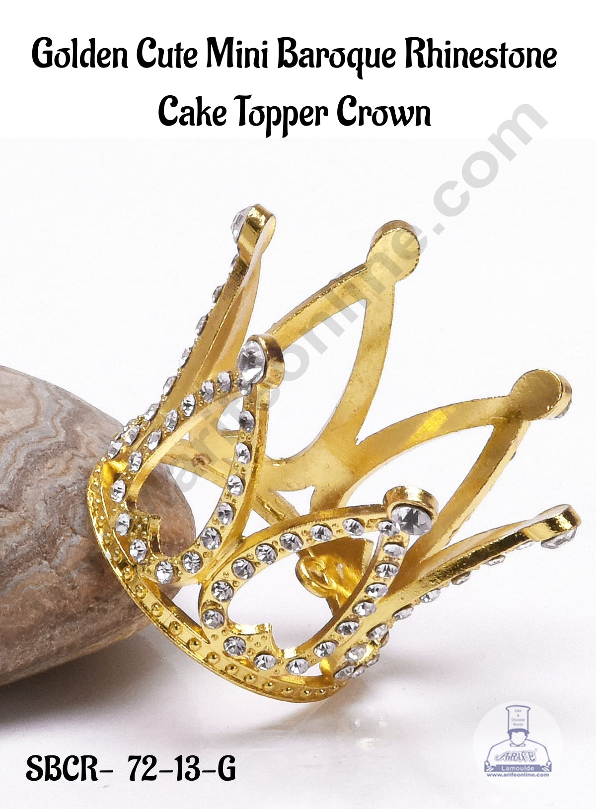 CAKE DECORβ’ Golden Cute Mini Baroque Rhinestone Cake Topper Crown - SBCR-72-13-G