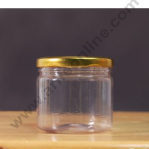 CAKE DECOR™ 1 Piece Plastic Transparent Cookies Jar With Golden Cap  - 300 ml