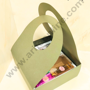 CAKE DECORβ’ Round Handle Hamper Box With Cavity (Dark Olive Green) | Gift Box | Gift Bag With Handle (1 Pc Pack)