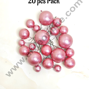 CAKE DECOR™ Pearl Finish Light Red Faux Balls Topper For Cake and Cupcake Decoration - (20 Pcs Pack)