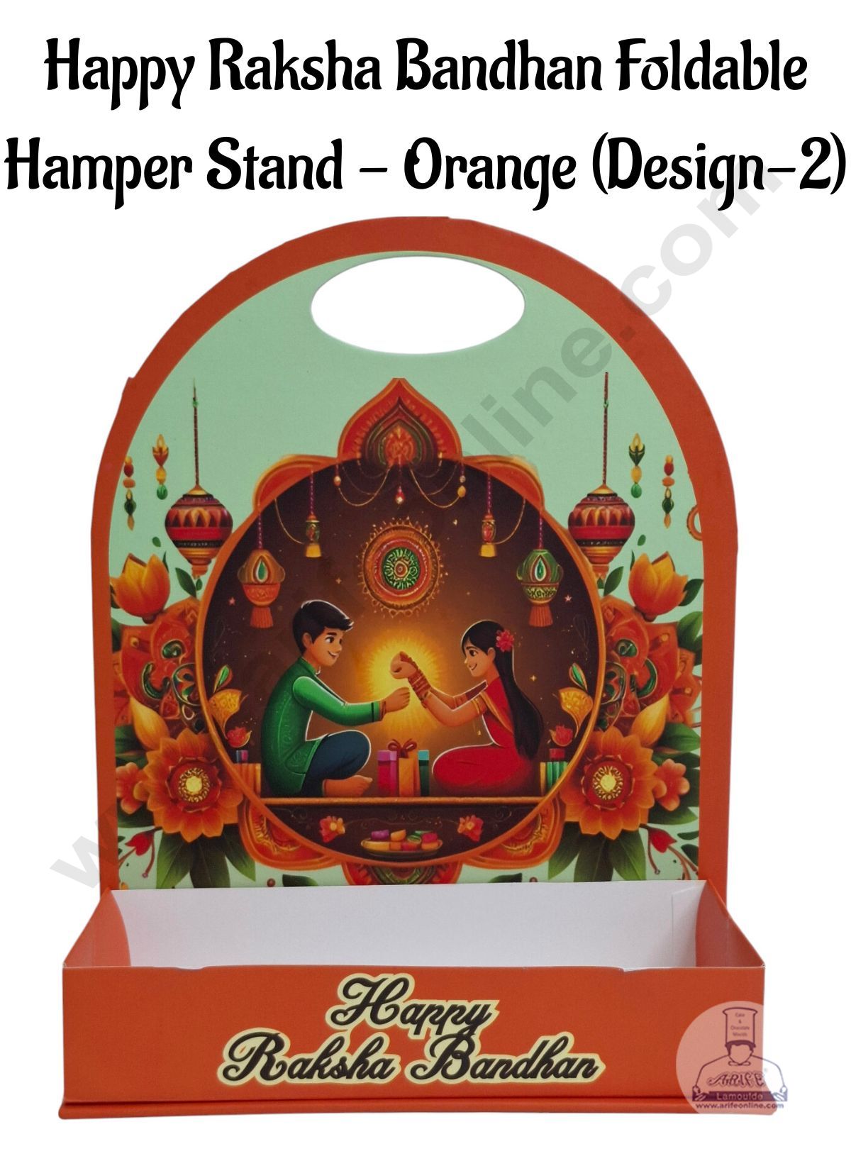 Happy Raksha Bandhan Foldable Hamper Stand -Orange (Design-02)- CAKE DECORβ’