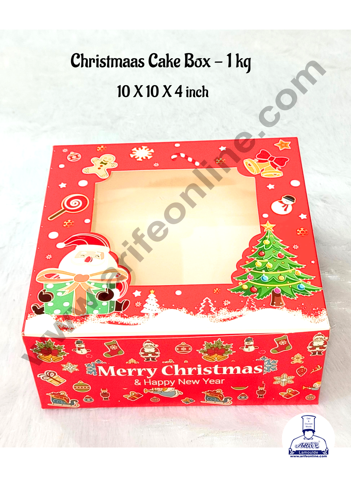 CAKE DECOR™ Red Christmas design 1 kg Cake Box - 10 Pcs Pack