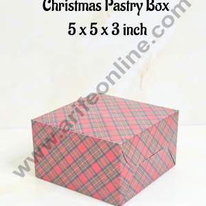CAKE DECOR™ Red & Blue Checks Christmas Design Pastry Box - 5x5x3( Pack of 10 Pcs )