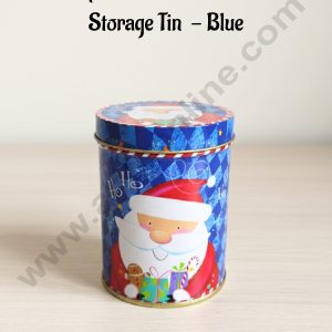 CAKE DECOR™ Medium Cylindrical Christmas-Themed Storage Tin -  Blue │ Height: 13 cm x Diameter: 9 cm│